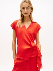 Tommy Hilfiger Red Pure Linen Wrap Knot Sleeveless Blouse - Image 1 of 5
