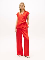 Tommy Hilfiger Red Pure Linen Wrap Knot Sleeveless Blouse - Image 3 of 5