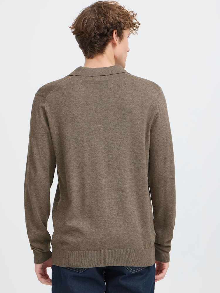 Casual Friday Brown CFBells Long Sleeve Knitted Polo Jumper - Image 2 of 5