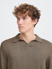 Casual Friday Brown CFBells Long Sleeve Knitted Polo Jumper - Image 4 of 5