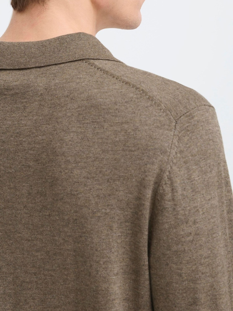 Casual Friday Brown CFBells Long Sleeve Knitted Polo Jumper - Image 5 of 5