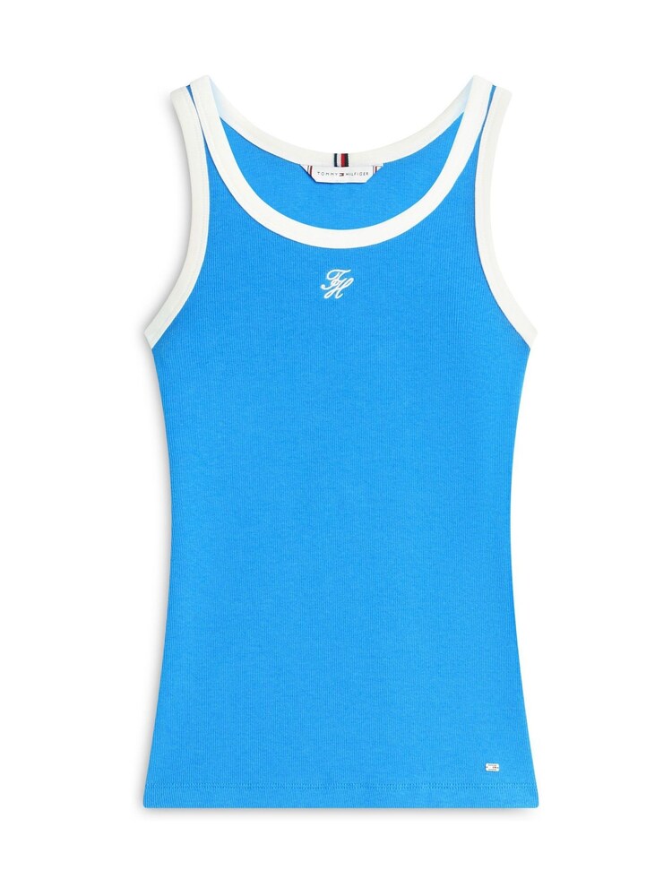 Tommy Hilfiger Blue Contrast Trim Ribbed Slim Tank Top - Image 5 of 5 Tommy Hilfiger Blue Contrast Trim Ribbed Slim Tank Top - Image 5 of 5