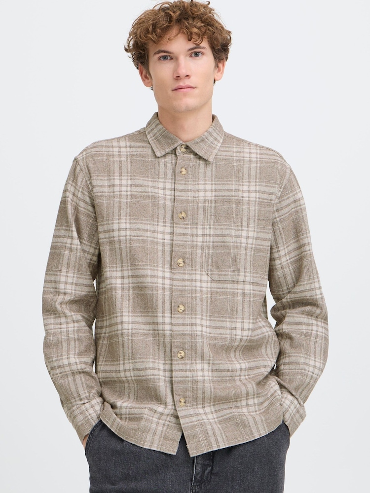 Casual Friday Brown CFLotus Long Sleeve Checked Shirt - Image 1 of 8