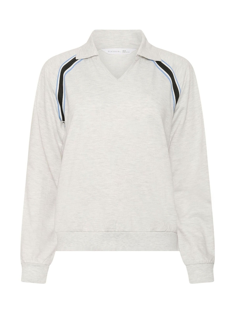 PixieGirl Petite Light  Grey Collar Stripe Sweatshirt - Image 5 of 5