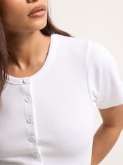 PixieGirl White Short Sleeve Ribbed Button Front Top - Image 4 of 5