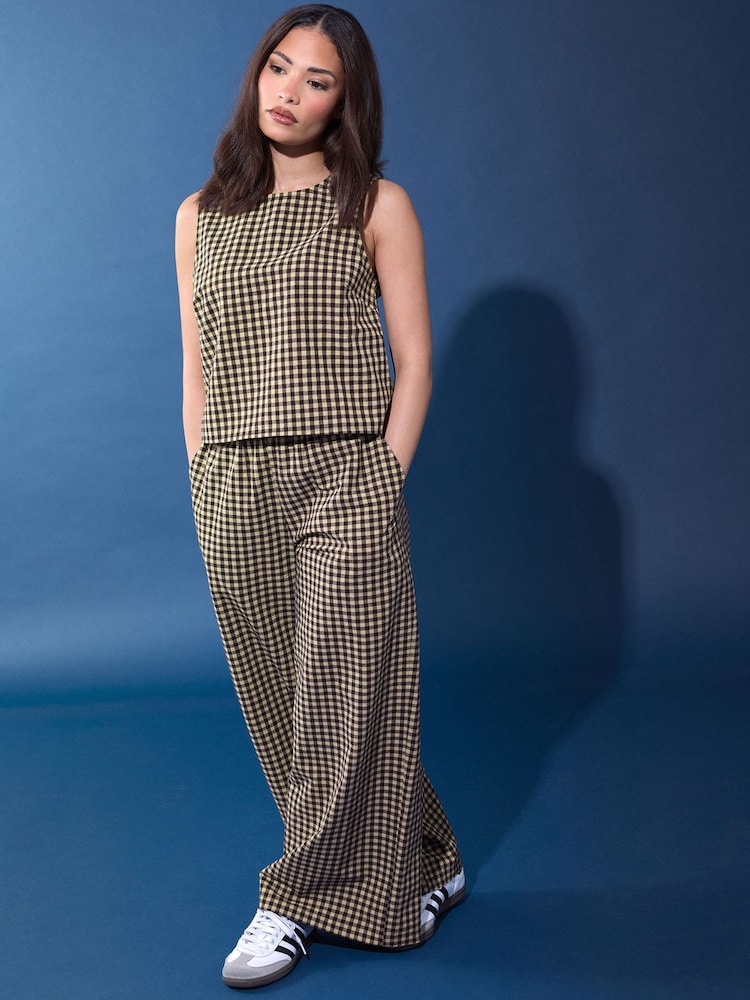 PixieGirl Petite Brown Gingham Sleeveless Shell Top - Image 1 of 2 PixieGirl Petite Brown Gingham Sleeveless Shell Top - Image 1 of 2