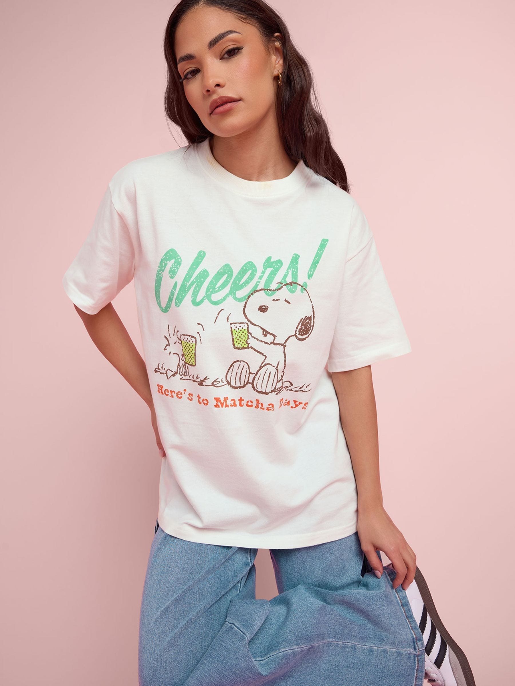 Buy PixieGirl Petite Green Snoopy Matcha Days T-Shirt from the