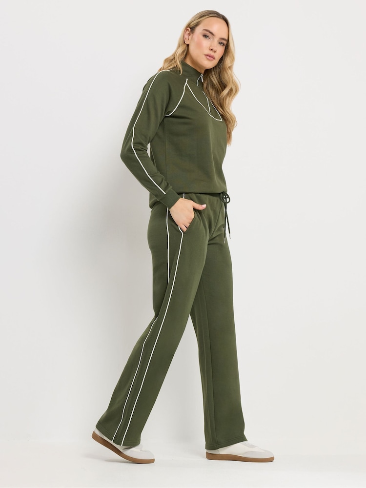 Long Tall Sally Green Piped Wide Leg Joggers - Image 1 of 6
