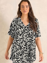 Evans Black Pleated Front Angel Sleeve Blouse - Image 1 of 3