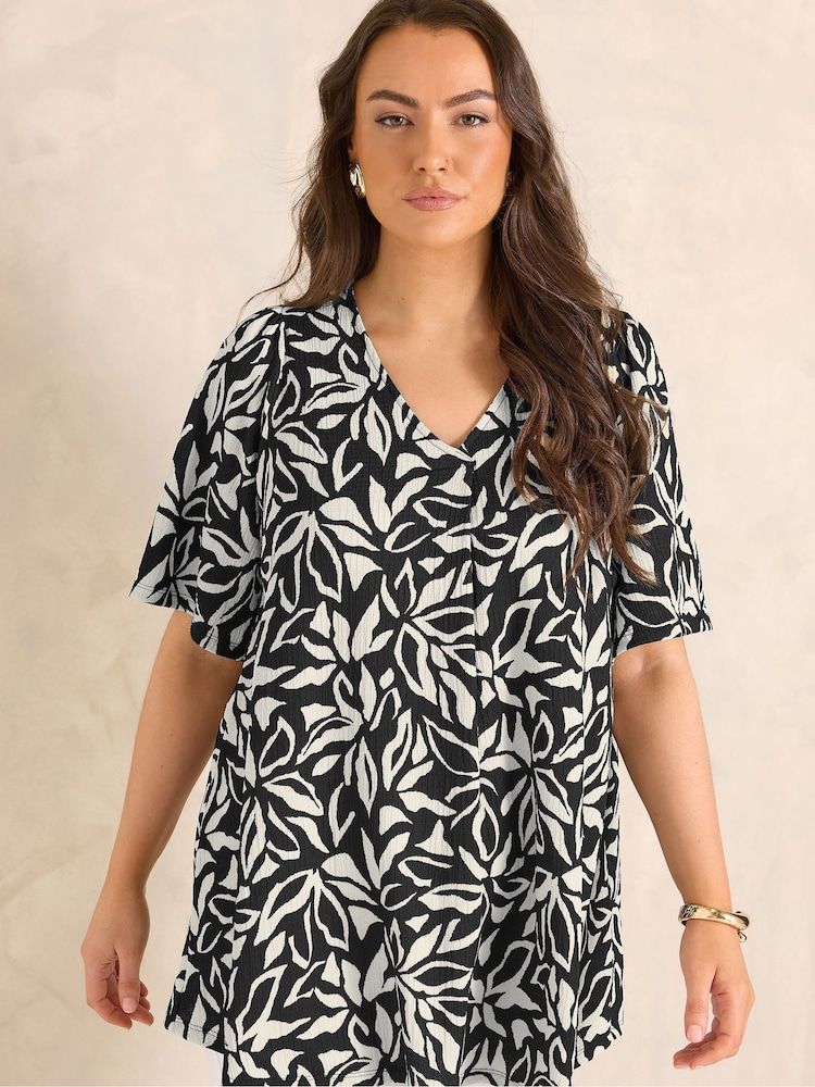 Evans Black Pleated Front Angel Sleeve Blouse - Image 1 of 3