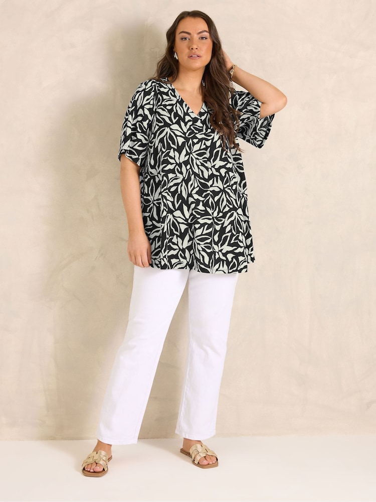 Evans Black Pleated Front Angel Sleeve Blouse - Image 2 of 3