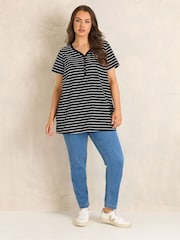 Evans Black Short Sleeve Cotton Henley Blouse - Image 3 of 6