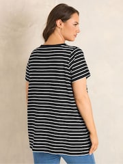 Evans Black Short Sleeve Cotton Henley Blouse - Image 4 of 6