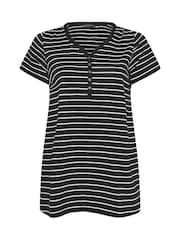 Evans Black Short Sleeve Cotton Henley Blouse - Image 6 of 6