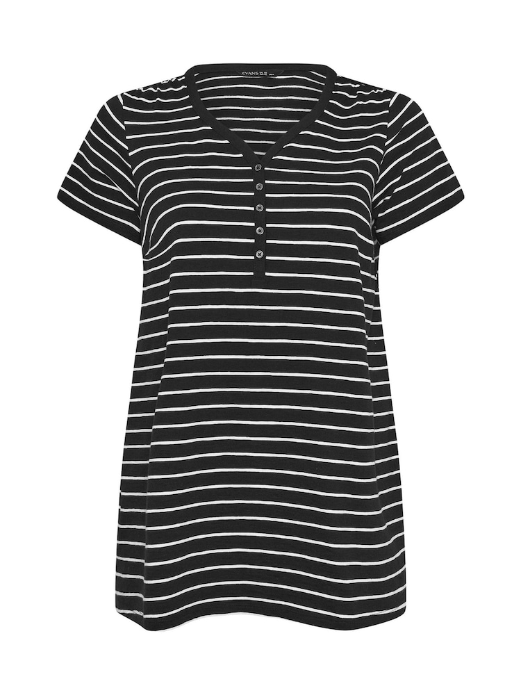 Evans Black Short Sleeve Cotton Henley Blouse - Image 6 of 6