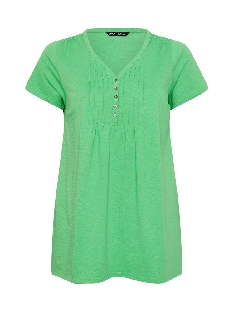 Evans Green Short Sleeve Cotton Henley Blouse - Image 5 of 5