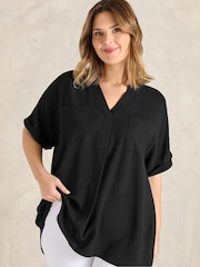Evans Black Short Sleeve Airflow Blouse - Image 1 of 6