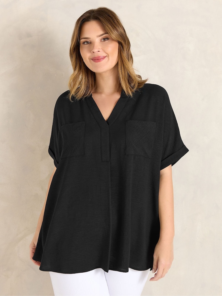 Evans Black Short Sleeve Airflow Blouse - Image 2 of 6