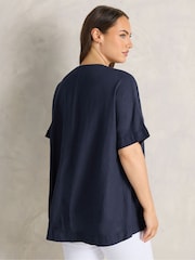 أزرق - قميص مطوي من الكتان الفاخر بكُم قصير من Evans - Image 3 of 5