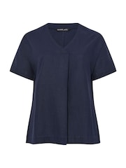 أزرق - قميص مطوي من الكتان الفاخر بكُم قصير من Evans - Image 5 of 5