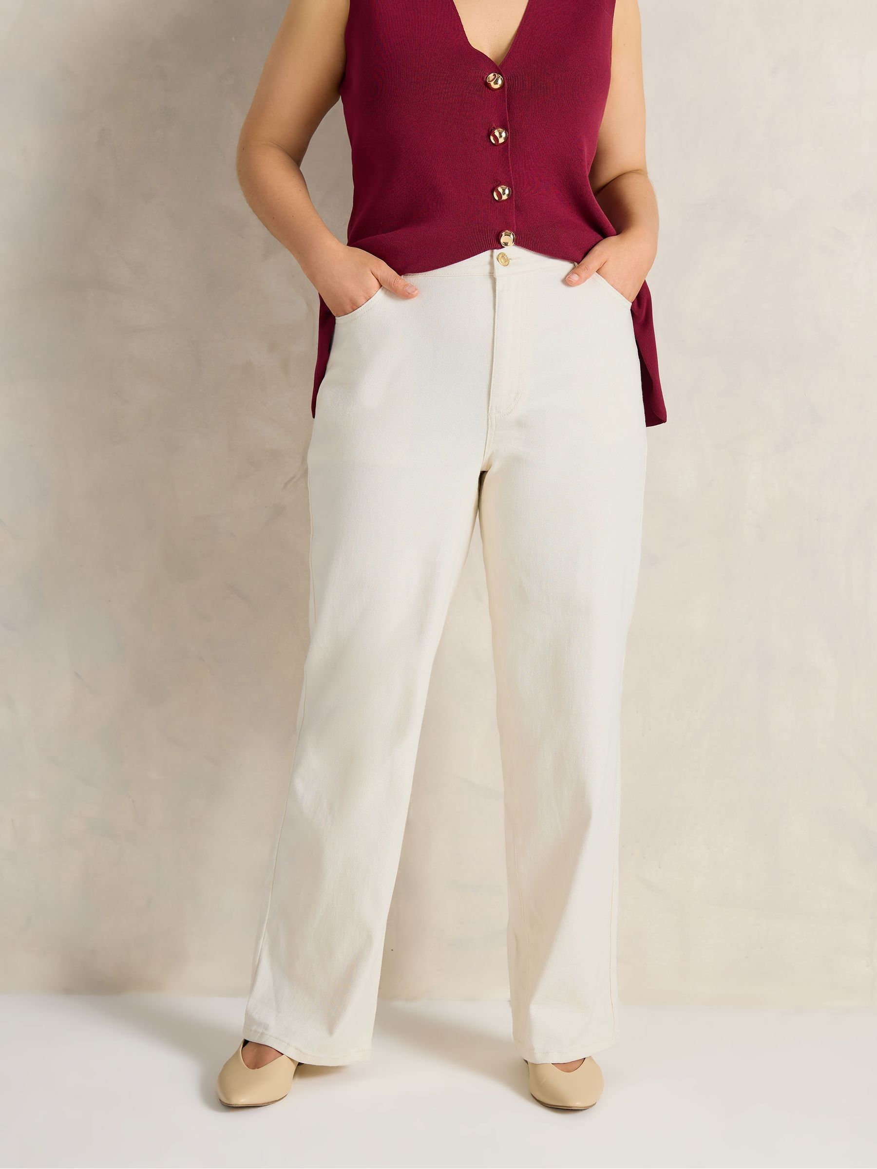 Evans Women's Cream Premium Denim Wide Leg Jeans