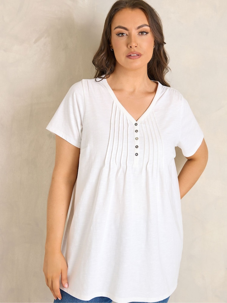 Evans White Short Sleeve Cotton Henley Blouse - Image 1 of 5