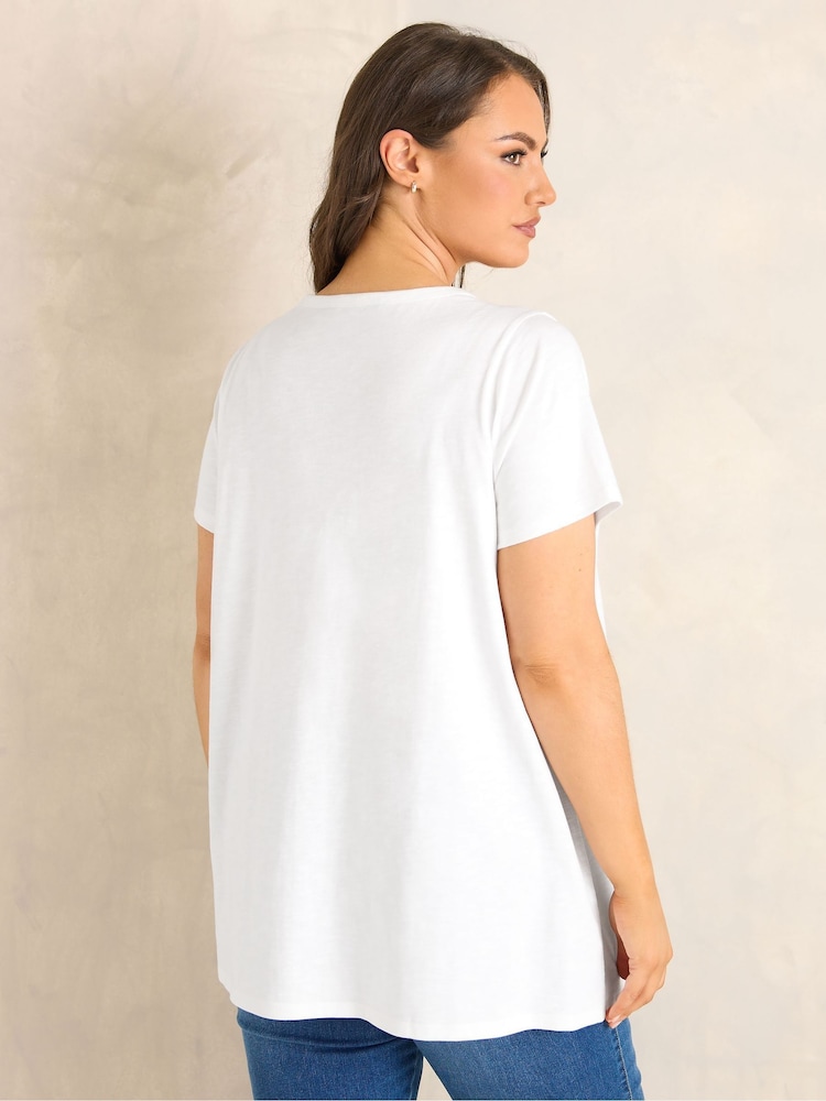 Evans White Short Sleeve Cotton Henley Blouse - Image 2 of 5