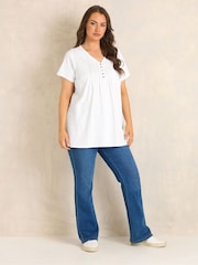 Evans White Short Sleeve Cotton Henley Blouse - Image 3 of 5