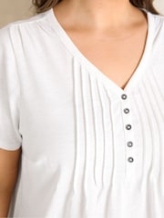 Evans White Short Sleeve Cotton Henley Blouse - Image 4 of 5