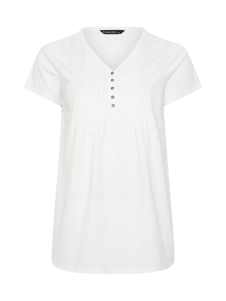 Evans White Short Sleeve Cotton Henley Blouse - Image 5 of 5