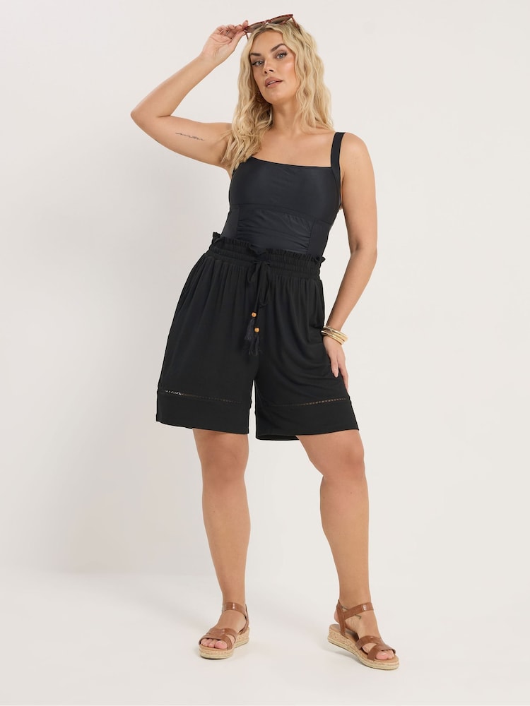 Yours Curve Black Ladder Insert Shorts - Image 2 of 5