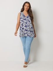 Yours Curve Blue Ribbed Vest Top - Image 3 of 5