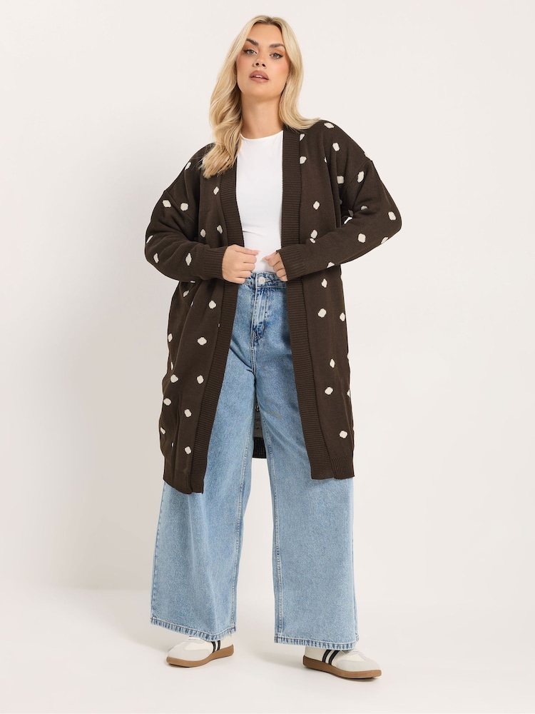 Yours Curve Brown Midi Knitted Cardigan - Image 2 of 4