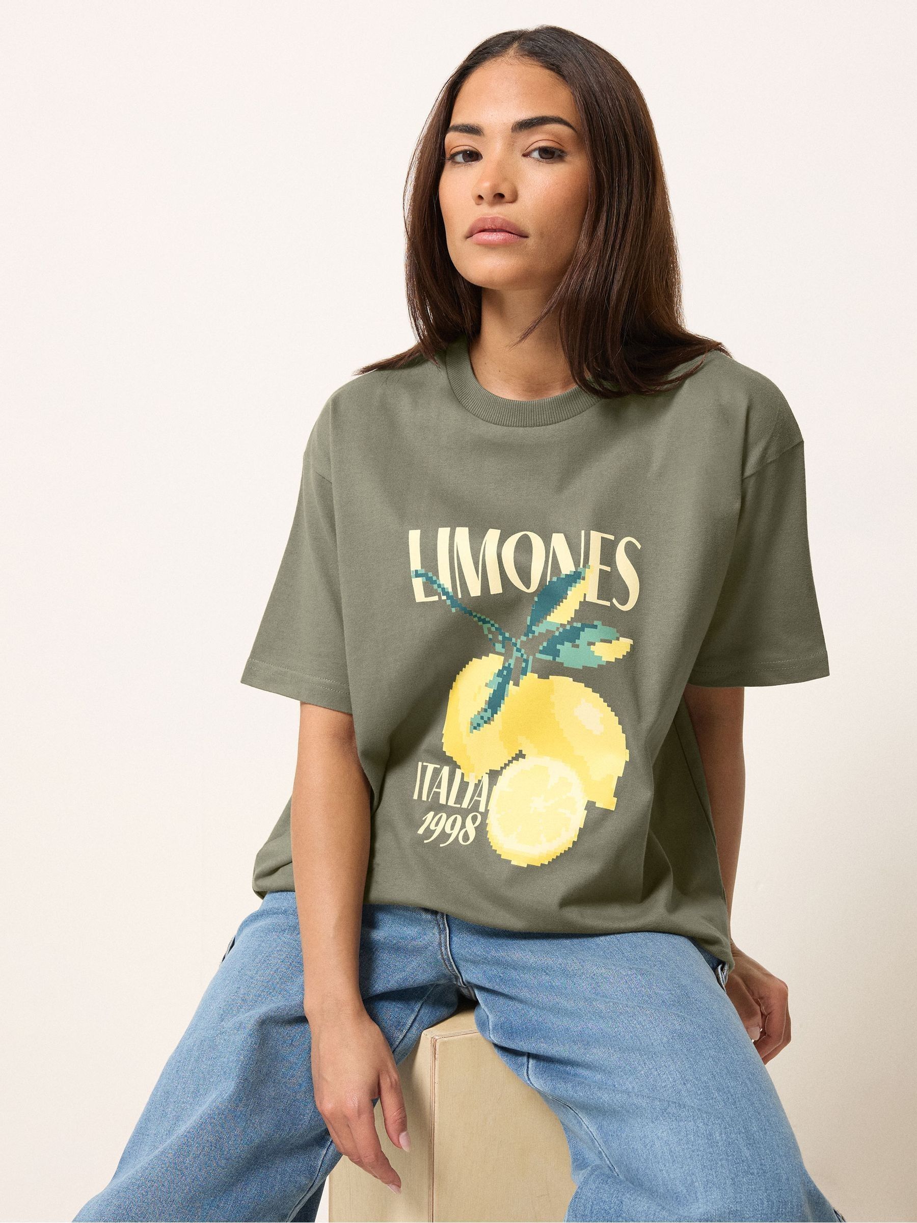 Buy PixieGirl Petite Green Lemons Oversized T-Shirt from the Next
