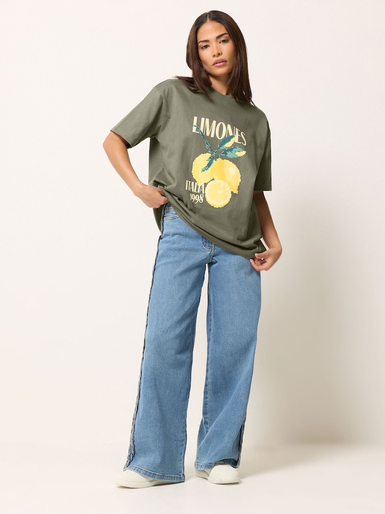PixieGirl Petite Green Lemons Oversized T-Shirt - Image 2 of 5 PixieGirl Petite Green Lemons Oversized T-Shirt - Image 2 of 5
