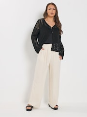 Yours Curve Black Pointelle Knitted Cardigan - Image 2 of 5