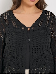 Yours Curve Black Pointelle Knitted Cardigan - Image 4 of 5