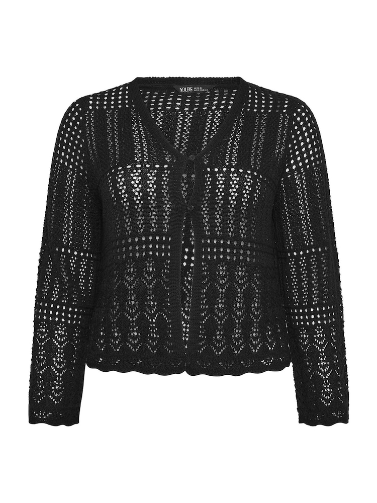 Yours Curve Black Pointelle Knitted Cardigan - Image 5 of 5