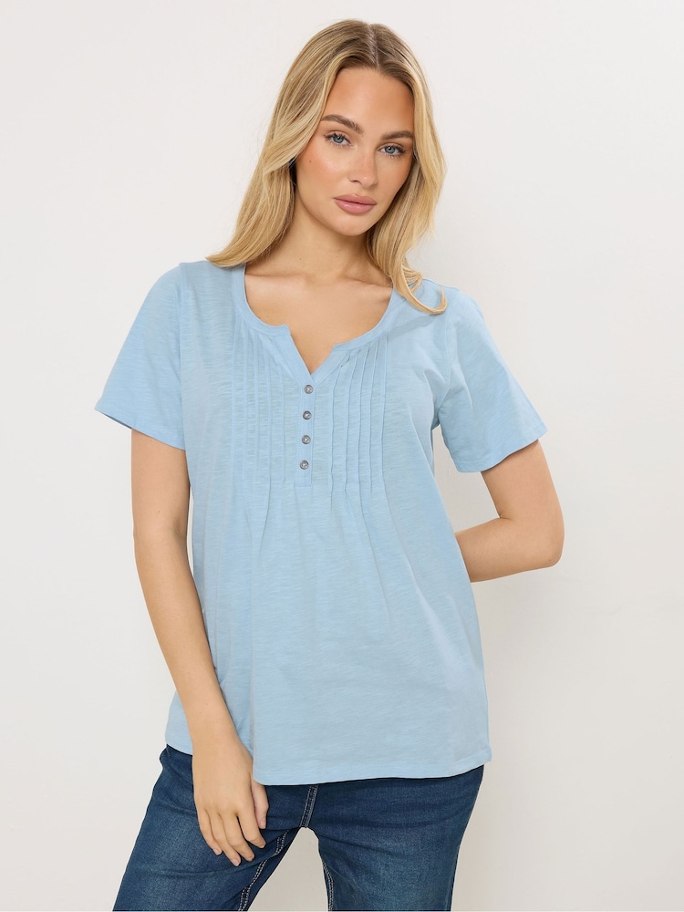 M&Co Blue Short Sleeve Cotton Henley Top - Image 1 of 5