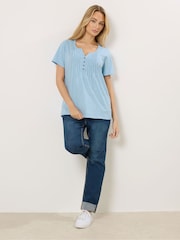 M&Co Blue Short Sleeve Cotton Henley Top - Image 2 of 5
