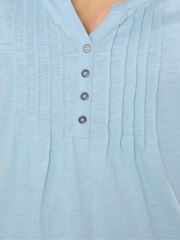 M&Co Blue Short Sleeve Cotton Henley Top - Image 4 of 5