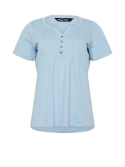 M&Co Blue Short Sleeve Cotton Henley Top - Image 5 of 5