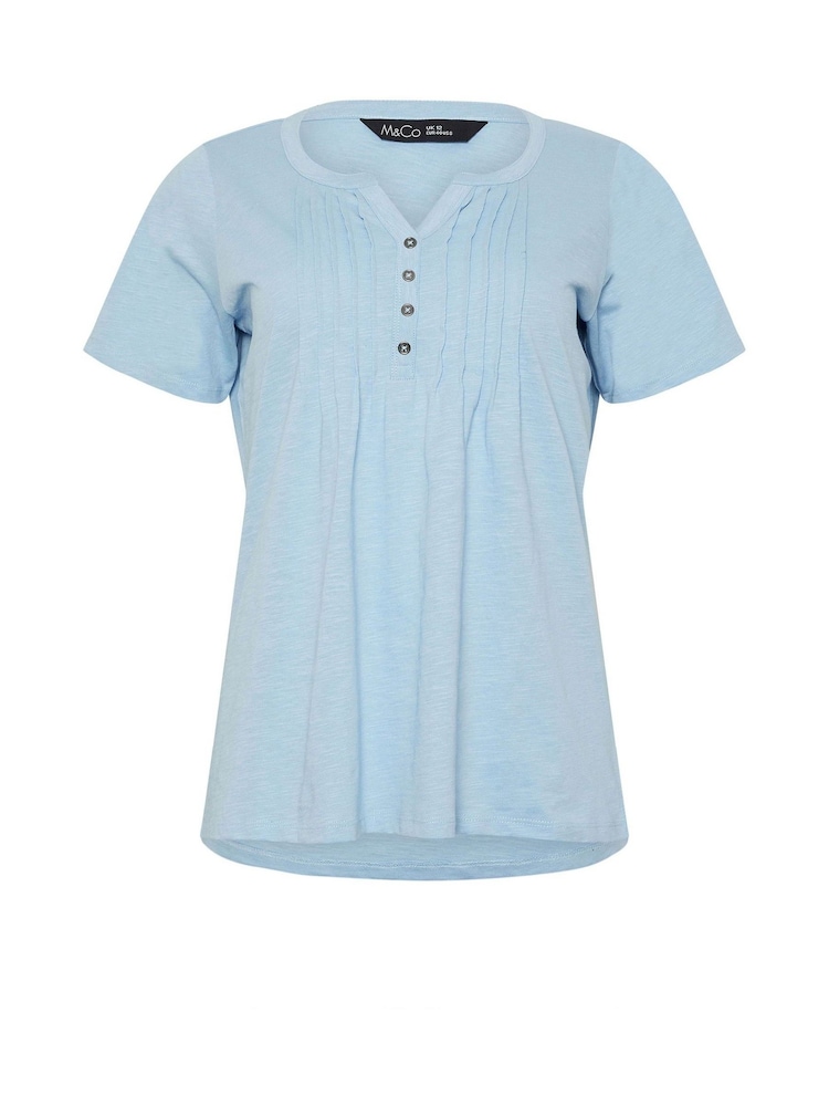 M&Co Blue Short Sleeve Cotton Henley Top - Image 5 of 5