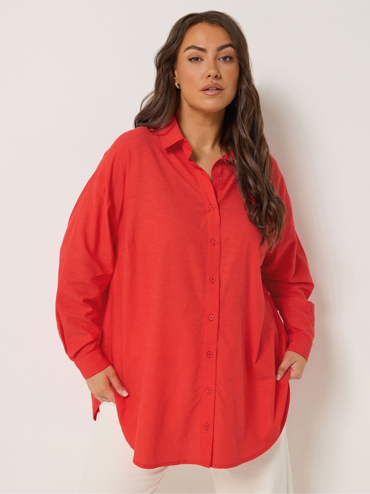 Yours Curve Red Long Sleeve Shirt - Image 1 of 5
