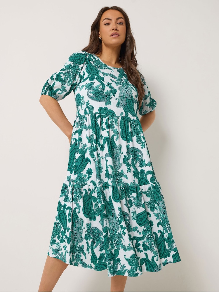 Yours Curve White Paisley Tiered Midi Dress - Image 1 of 5