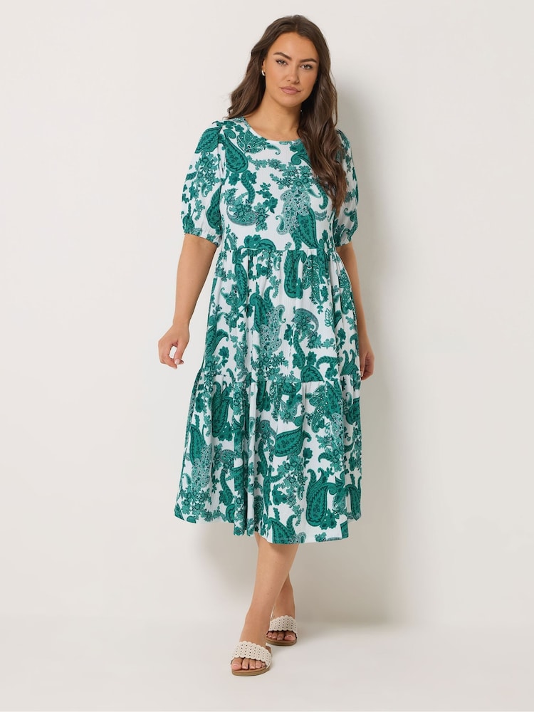 Yours Curve White Paisley Tiered Midi Dress - Image 2 of 5