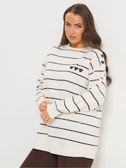 Yours Curve Brown Stripe Sweatshirt - Image 1 of 5