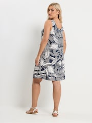 Yours Curve Blue Palm Leaf Mini Dress - Image 3 of 5
