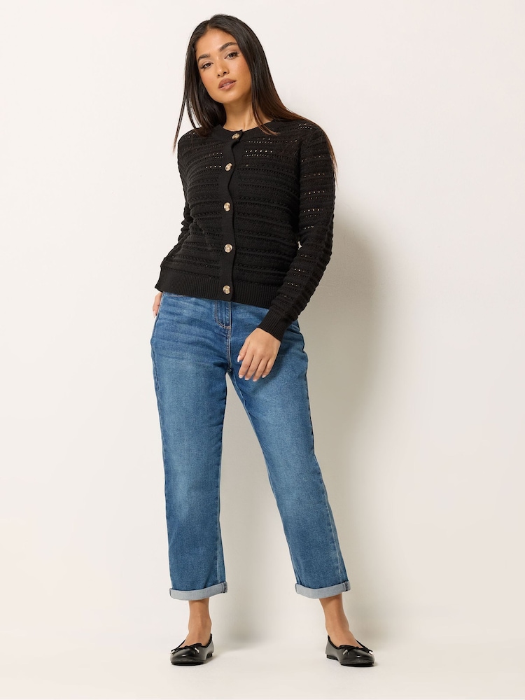 M&Co Black Petite Crewneck Crochet Cardigan - Image 2 of 5