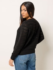 M&Co Black Petite Crewneck Crochet Cardigan - Image 3 of 5